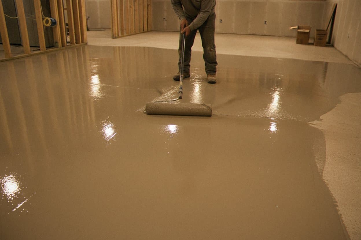 Applying wet epoxy over prepared slab