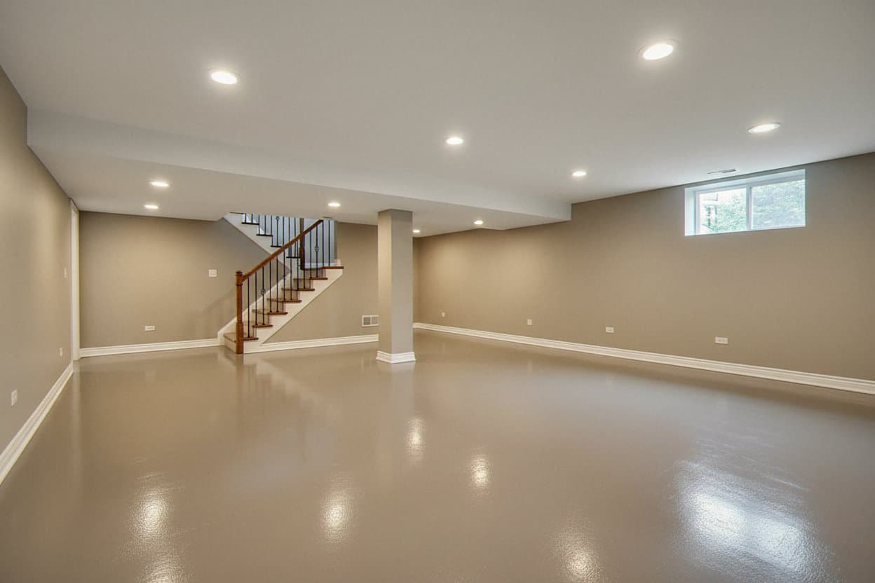 Basement epoxy floor full view
